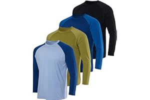 Real Essentials 4 Pack: Mens Long Sleeve Rash Guard Shirt UPF 50+ Swim Beach UV Sun Protection Fishing Quick Dry (Big & Tall)