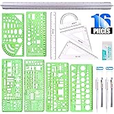 Glarks 16 Pieces Measuring Templates Building Formwork Stencils Geometric Drawing Rulers and Triangular Architect Scale ruler