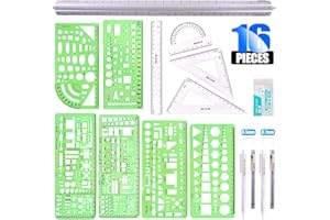 Glarks 16 Pieces Measuring Templates Building Formwork Stencils Geometric Drawing Rulers and Triangular Architect Scale ruler