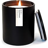 Calyan Wax Co. Musk & Teakwood Scented Candle - 75 Hour Burn - Luxury Non Toxic Soy Wax Candles - Long Lasting Black Tumbler Jar Candle for Home - 10.2oz