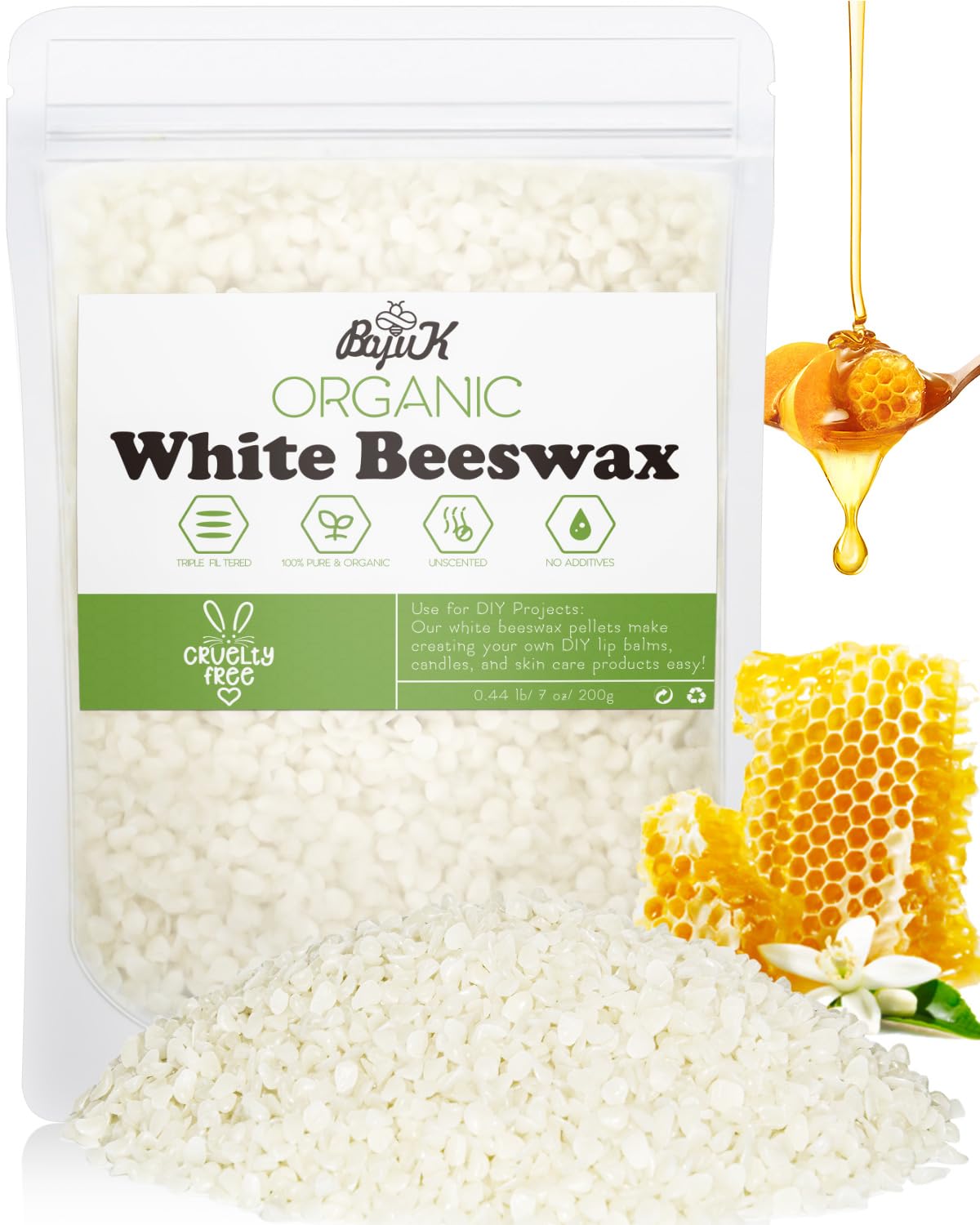 White Beeswax Pellets, Beeswax for Candle Making, Beeswax Pellets Cosmetic Grade Eco Friendly Products, Organic Beeswax for Body, Skin Care DIY, Lip Balm and Soap Making Supplies (200g, White)