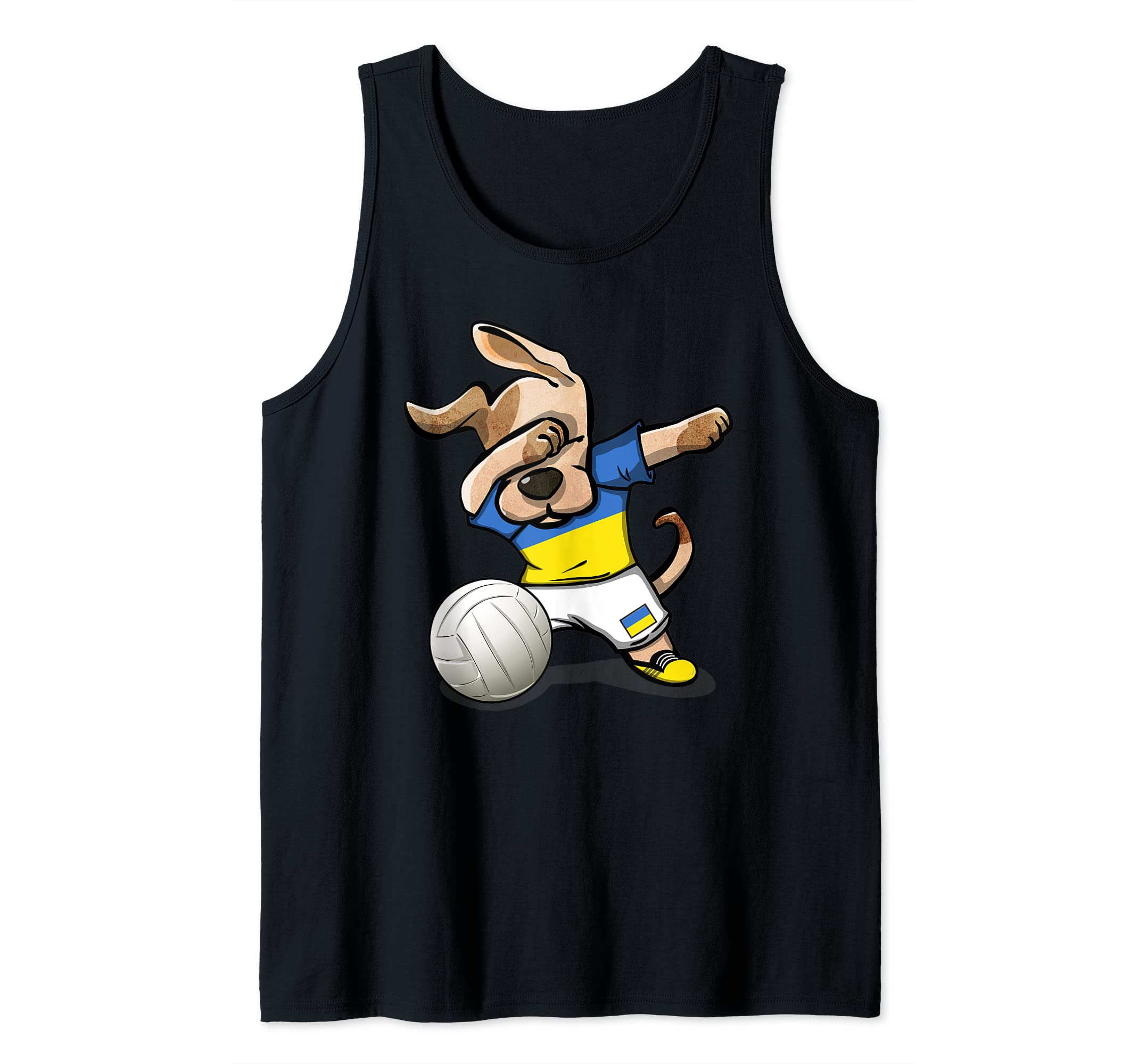 Dabbing Dog Proud Ukraine Volleyball Lovers - Ukrainian Flag Tank Top