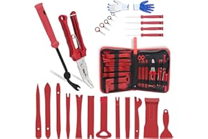 Auto Trim Removal Tool Kit, Wetado Car Panel Door Audio Trim Removal Tool Kit, 25 Pack Fastener Remover Pry Tool Set with Storage Bag for Removal of Car Door Clip Panels Fasteners (Red)