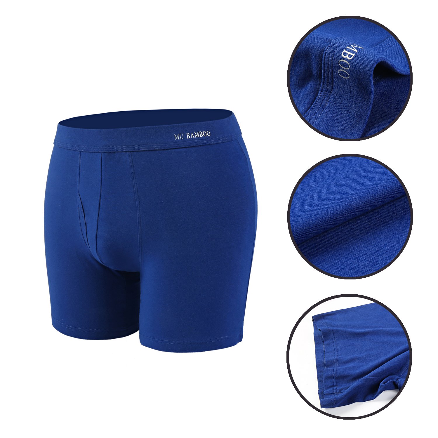 MU BAMBOO Men\'s Underwear Ultimate Soft Sports Cotton Boxer Briefs with Elastic WaistbandMU Bamboo Men\'s Underwear Ultimate Soft Sports Cotton Boxer Briefs with Elastic Waistband Dark Blue L