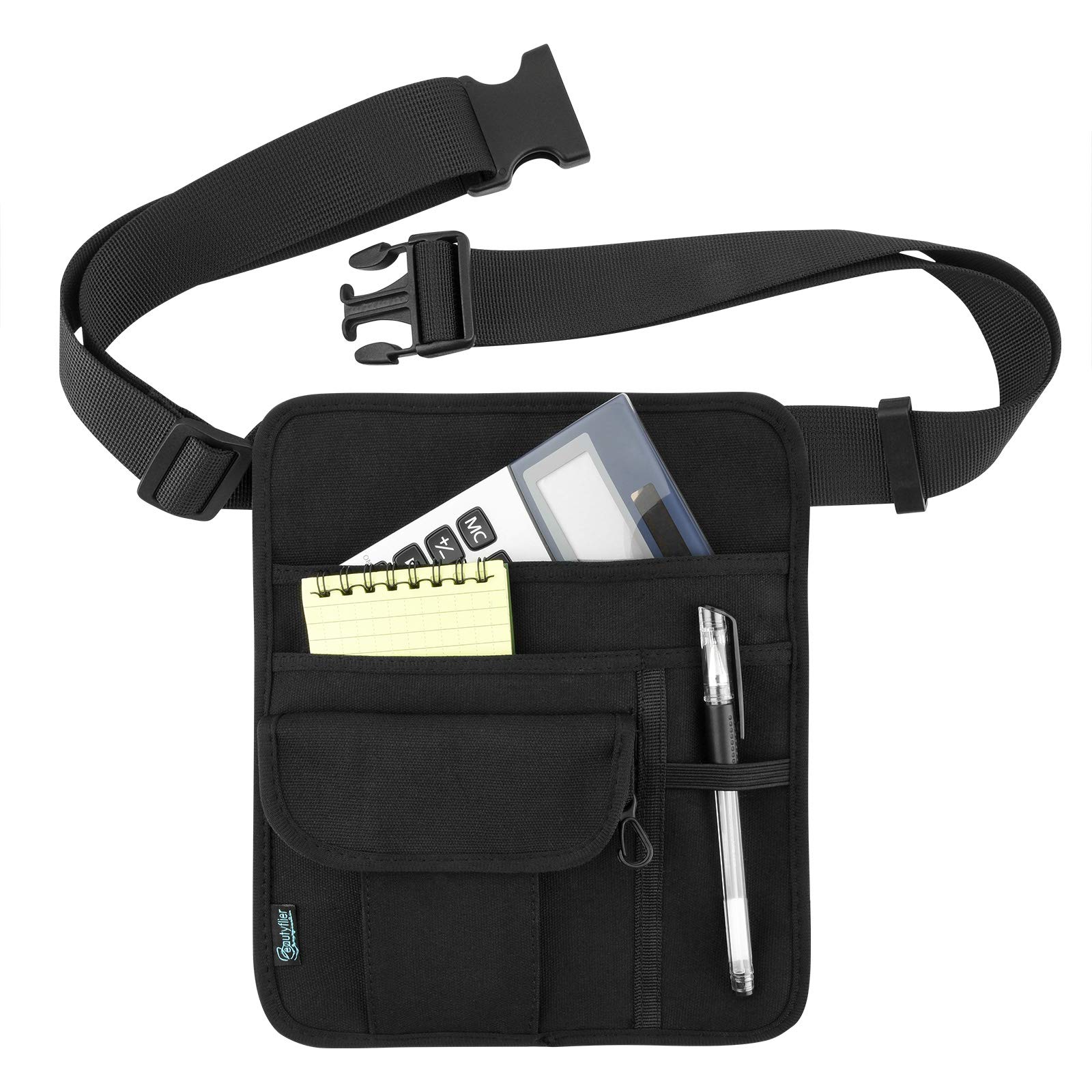 Beautyflier Premium Quality Restaurant Waiter Waist Money Pouch Bag Restaurant Apron Bag with Adjustable Belt Pencil Holder and Check Holder (8.25 x 10 Inches, Black)