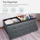 Dripex Folding Linen Storage Ottoman Gray 110x38x38 Foldable Chest 120L view 6