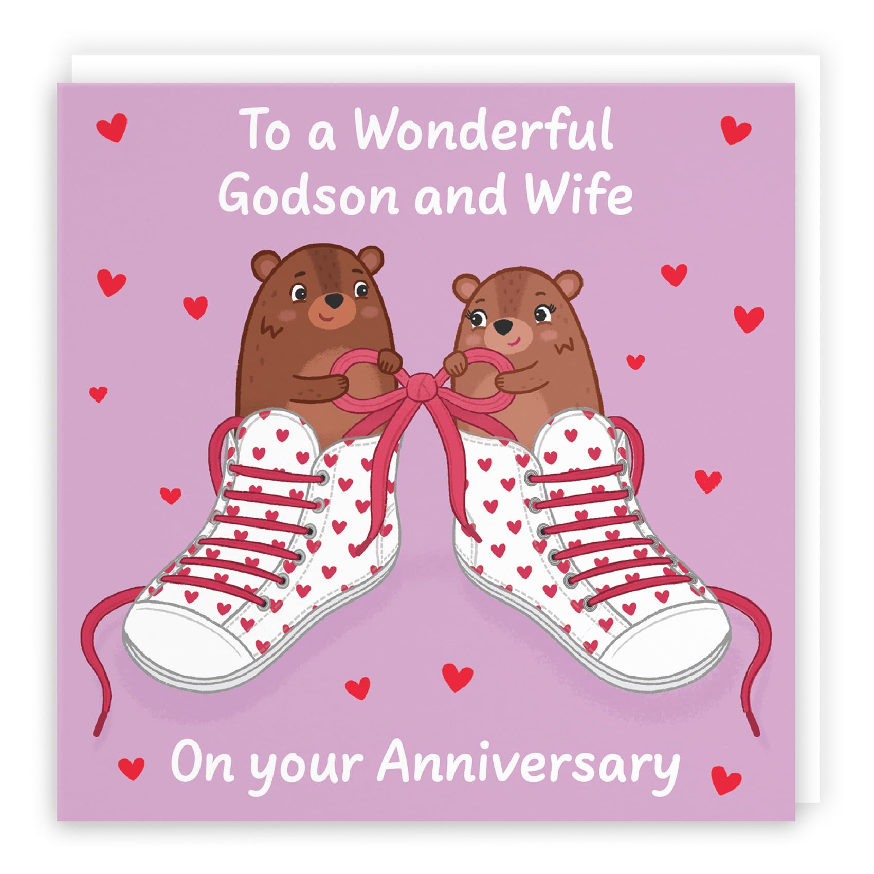 Hunts England - Cute Love Laces Godson And Wife Anniversary Card - Fun Bears Anniversary Card - Love Story Collection