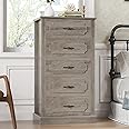 FINETONES 5 Drawer Grey Dresser, 43" Wood Dresser Samll Dresser Chest of Drawers with Large Storage Space, 5 Drawer Dresser Tall Floor Storage Cabinet for Home Office, Ash Grey