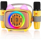 Kids Karaoke Machine with 2 Wireless Microphones, Portable Karaoke Bluetooth Speaker with LED Lights Ideal Gifts for Girls Boys Birthday Home Party Festival Gift
