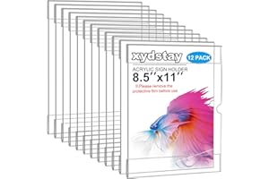 xydstay 12pack 8.5 X 11 Wall Mount Acrylic Sign Holder with Tape, Clear Plastic Menu Holder, Unbreakable Table Sign Holder for Office, Restaurant, Store, School and Home Use with Notch