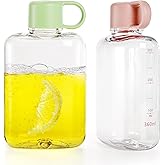 ZEAYEA 2 Pack Portable Flat Water Bottle, 12 oz BPA Free Slim Drinking Bottle, Plastic Travel Flask for Outdoor Sports, Camping, Fitness, Gym, Fits Purse Bag Pocket