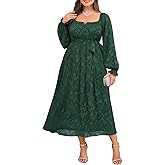 Plus Size Fall Dress for Curvy Women Dark Green Long Sleeve Wedding Guest Midi Christmas Holiday Dresses with Belt