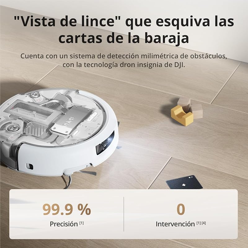 DJI Romo Um robô aspirador e esfregão com robô transparente, sucção de 25.000 Pa, deteção a nível de drone, braços robóticos duplos, 200 dias de operação sem manutenção