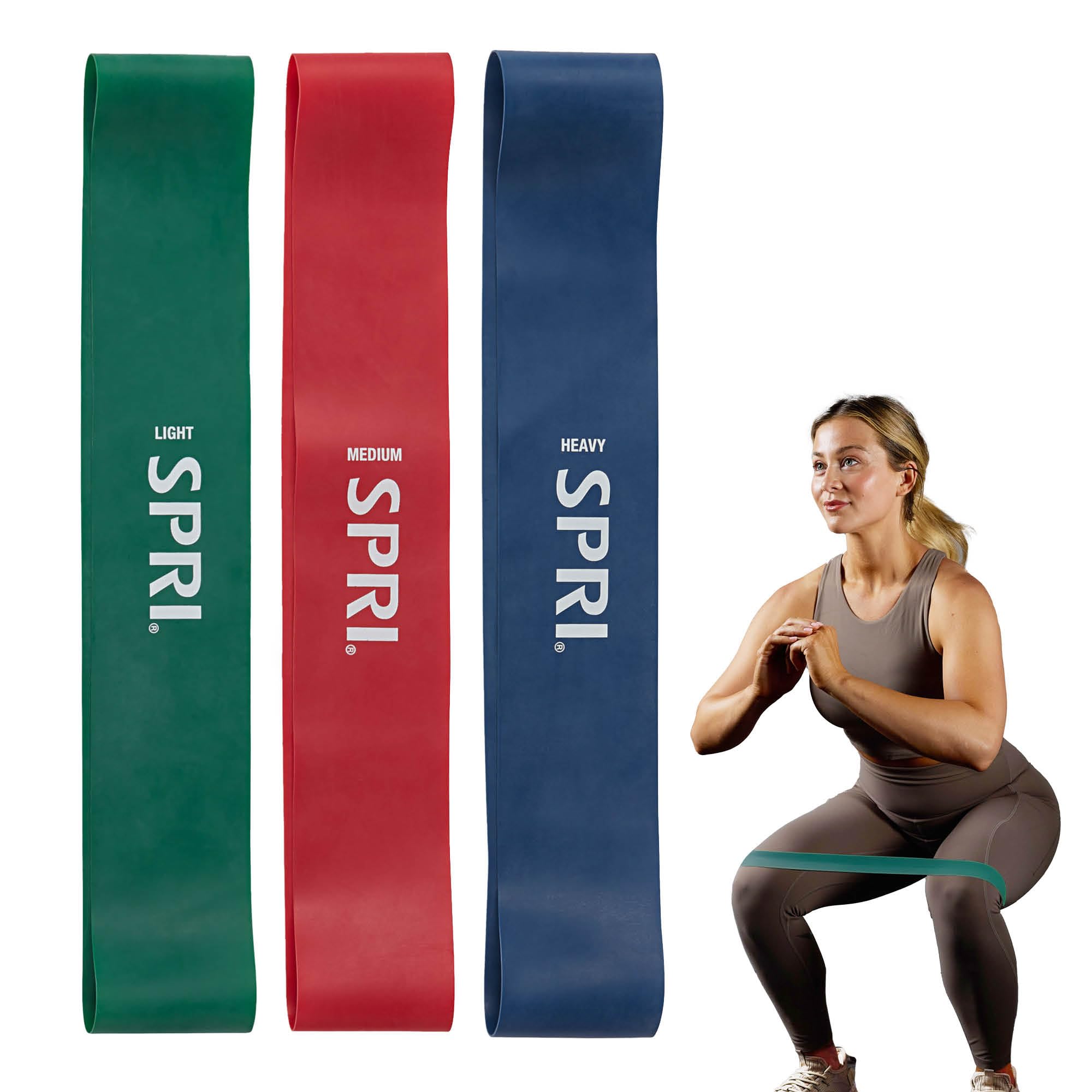 SPRI Mini Loop Bands Kit, Set of 3 - Light, Medium, Heavy Resistance Bands for Lower Body Workouts, Toning Muscles, and Exercise