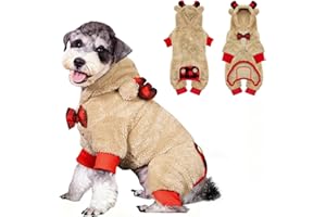 KYEESE Dog Christmas Pajamas with Reindeer Antler Hood, Warm and Cozy Dog Pjs for Small Dogs, Red Buffalo Check Holiday Pet Onesie, Soft Winter Sleepwear, Medium