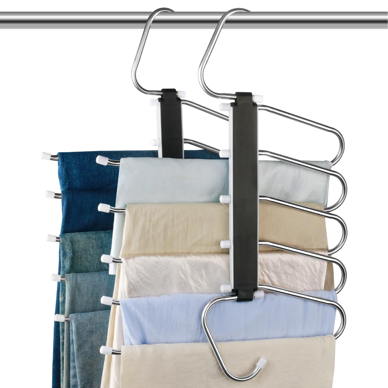 Photo 1 of 2 Pack Pants Hangers Space Saving Clothes Hangers 5 Layers, Non Slip Pant Hanger for Closet Organizers and Storage, Stainless Steel Jean Hangers Multifunctional Pant Rack for Trouser, Scarf, Skirt