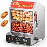 VEVOR Hot Dog Steamer, 28.5QT, 2-Tier Hot Dog Hut Steamer, 86℉~185℉ Temperature Control, Electric Bun Warmer with Tempered Glass Slide Doors Partition Plate Tong, Stainless Steel, for Hot Dogs &amp; Buns