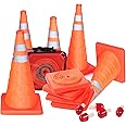 5PCS 18" Collapsible Traffic Cones with Nighttime LED Lights Pop up Safety Road Parking Cones Weighted Hazard Cones Construction Cones Fluorescent Orange w/2 Reflective Silver Strips Collar