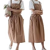 VLZUFE Women Cotton Linen Cross Back Apron with Pockets for Gardening Works Pinafore Dress