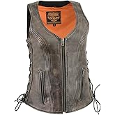 Milwaukee Leather Women's Distress Brown Leather V-Neck Motorcycle Rider Vest with Side Lace MLL4531