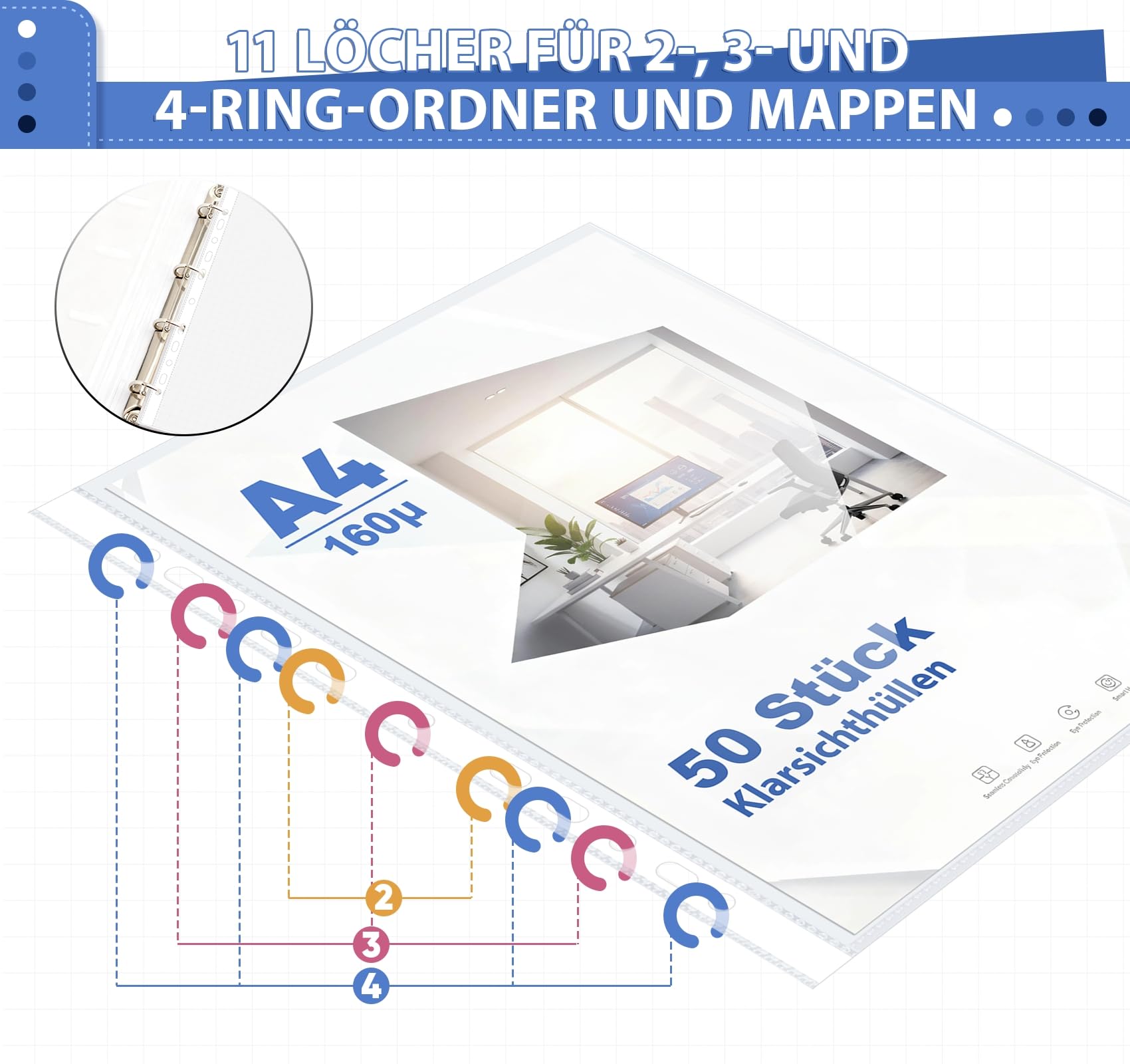 Klarsichthüllen a4 Glasklar Extra Stark - 160µ Prospekthüllen a4 Stabil, 50 Stück Klarsichtfolien Sammel-Taschen zum Schutz von Papier, Akten & Dokumenten Glassichtshüllen 4