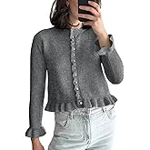 Wyeysyt Womens Cropped Cardigan Sweaters Ruffle Crewneck Button Down Cardigans 2026