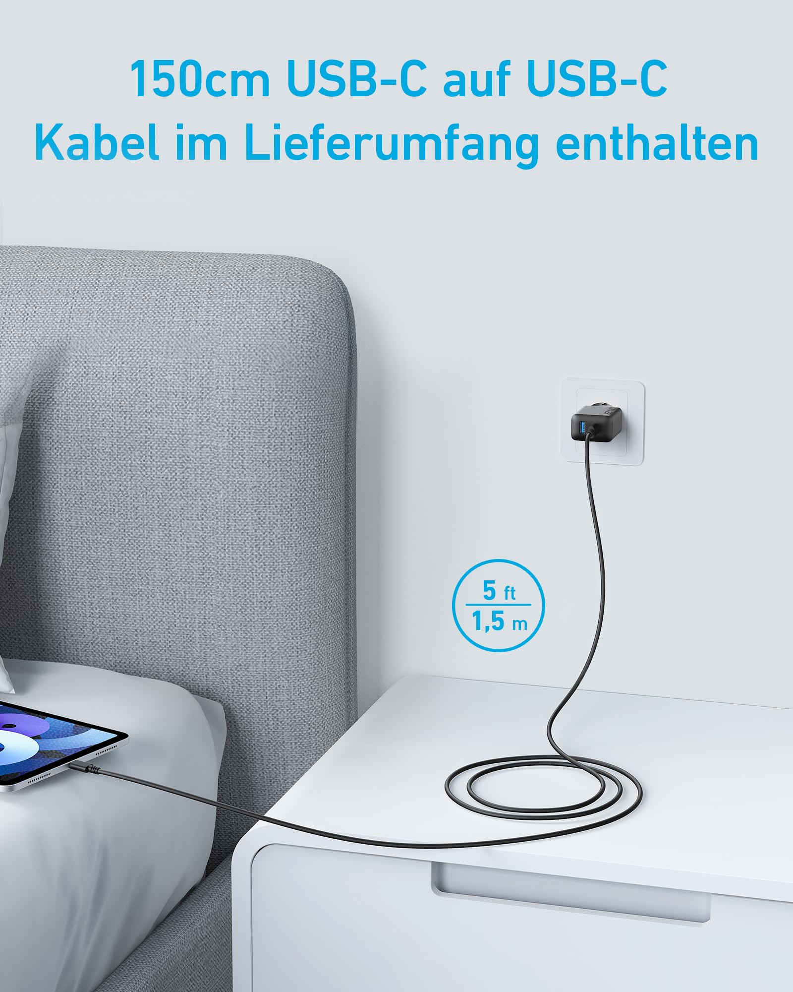 Anker 20W USB C Ladegerät, iPad Netzteil, USB-Schnellladenetzteil, iPad Ladegerät, Kompatibel mit iPhone 17/16/15 Series (mit 150cm USB-C Kabel) 3