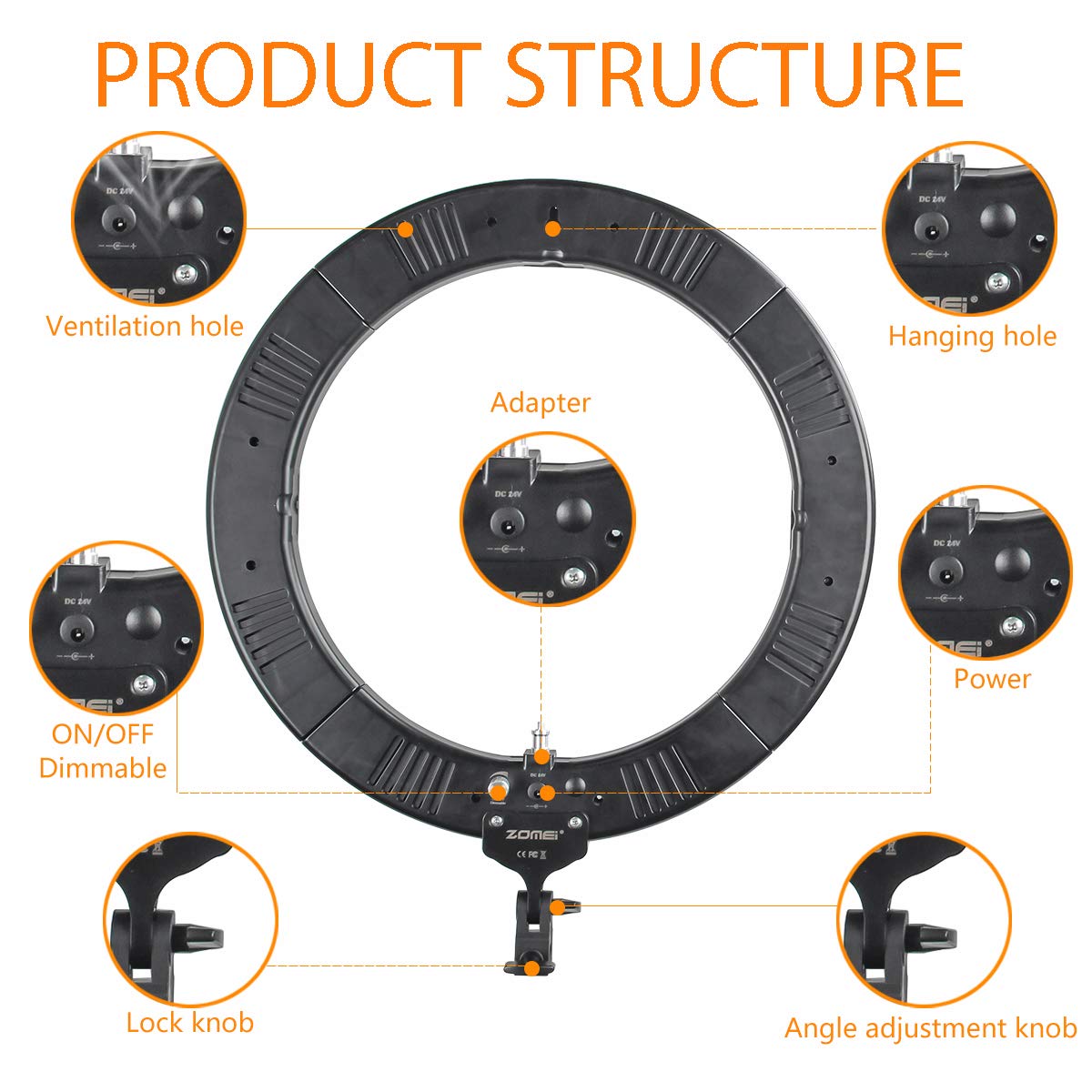 ZOMEI Right Light Kit,Ring Light with Stand,18\