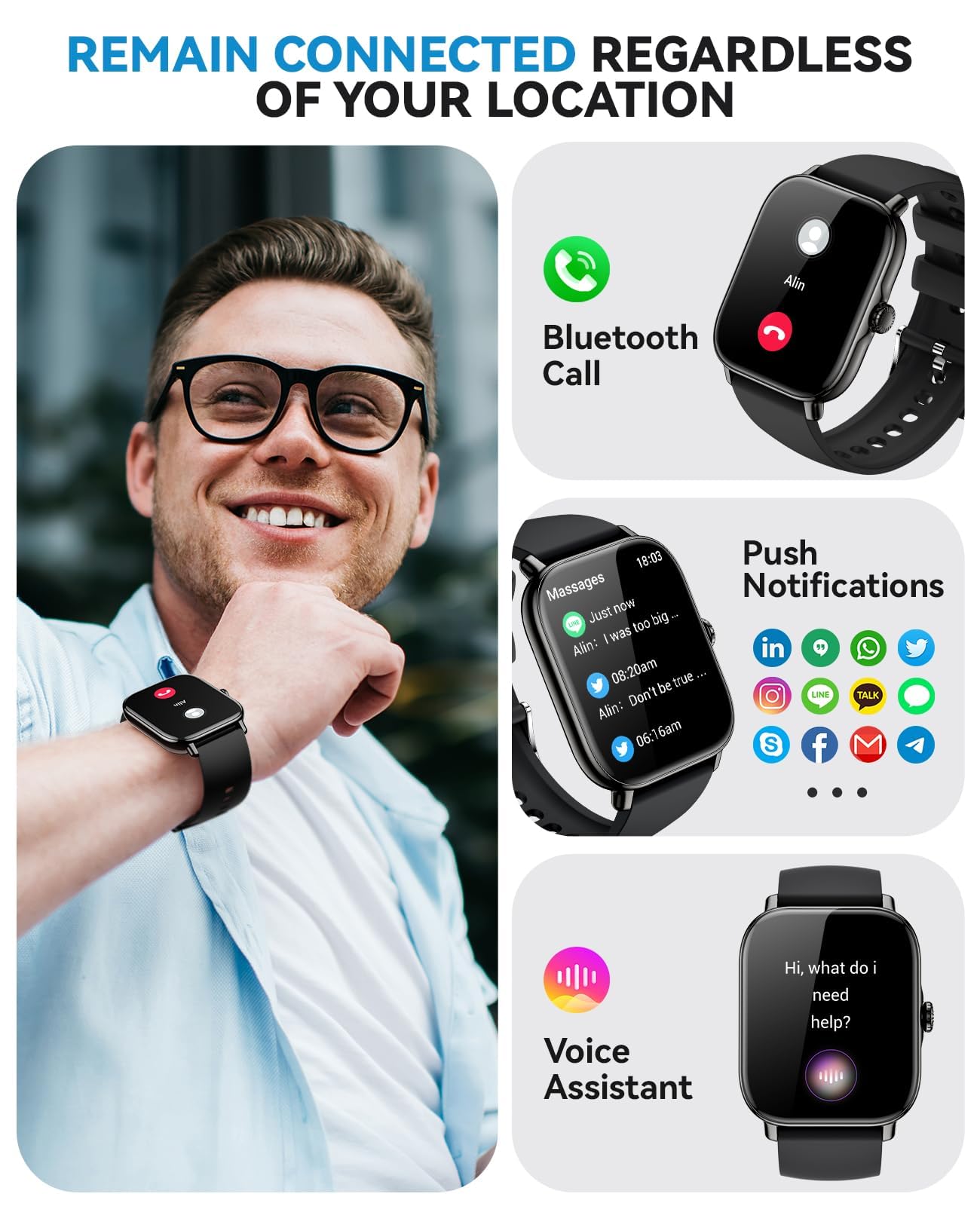 Smart Watch for Women Men- Answer/Make Call, 2025 1.91'' IP68 Waterproof Fitness Step Sleep Tracker Watch with Heart Rate Monitor Activity Counter Smartwatch for Andriod iPhone iOS Samsung Compatible - Image 2