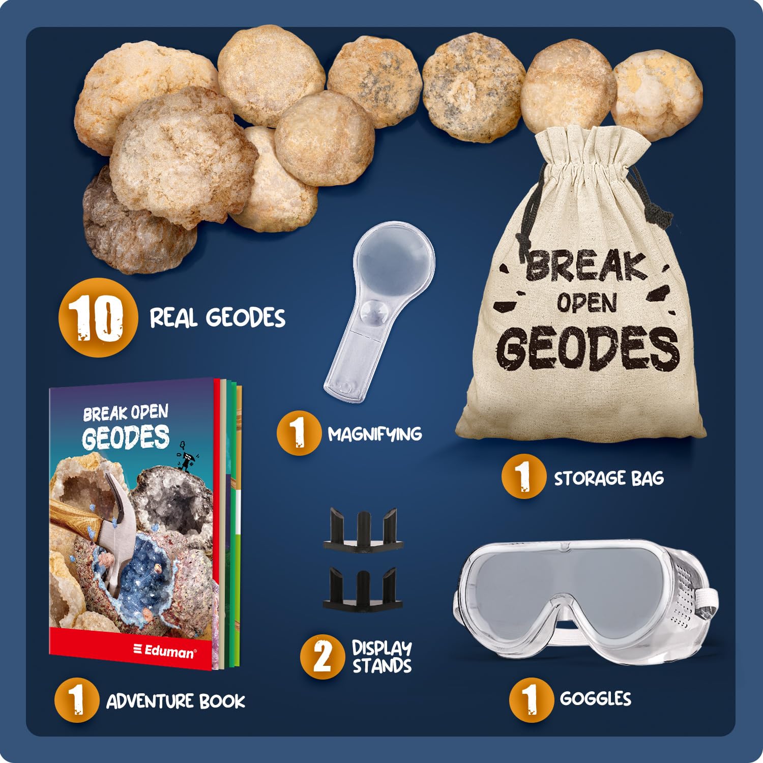 Geodes with Crystals Break Open 10 Premium Geode Kit - Geology Geodes Crystal Science Kit - STEM Educational Toys Birthday Gifts for Boys and Girls (Potential for Coloured Geodes Crystals)