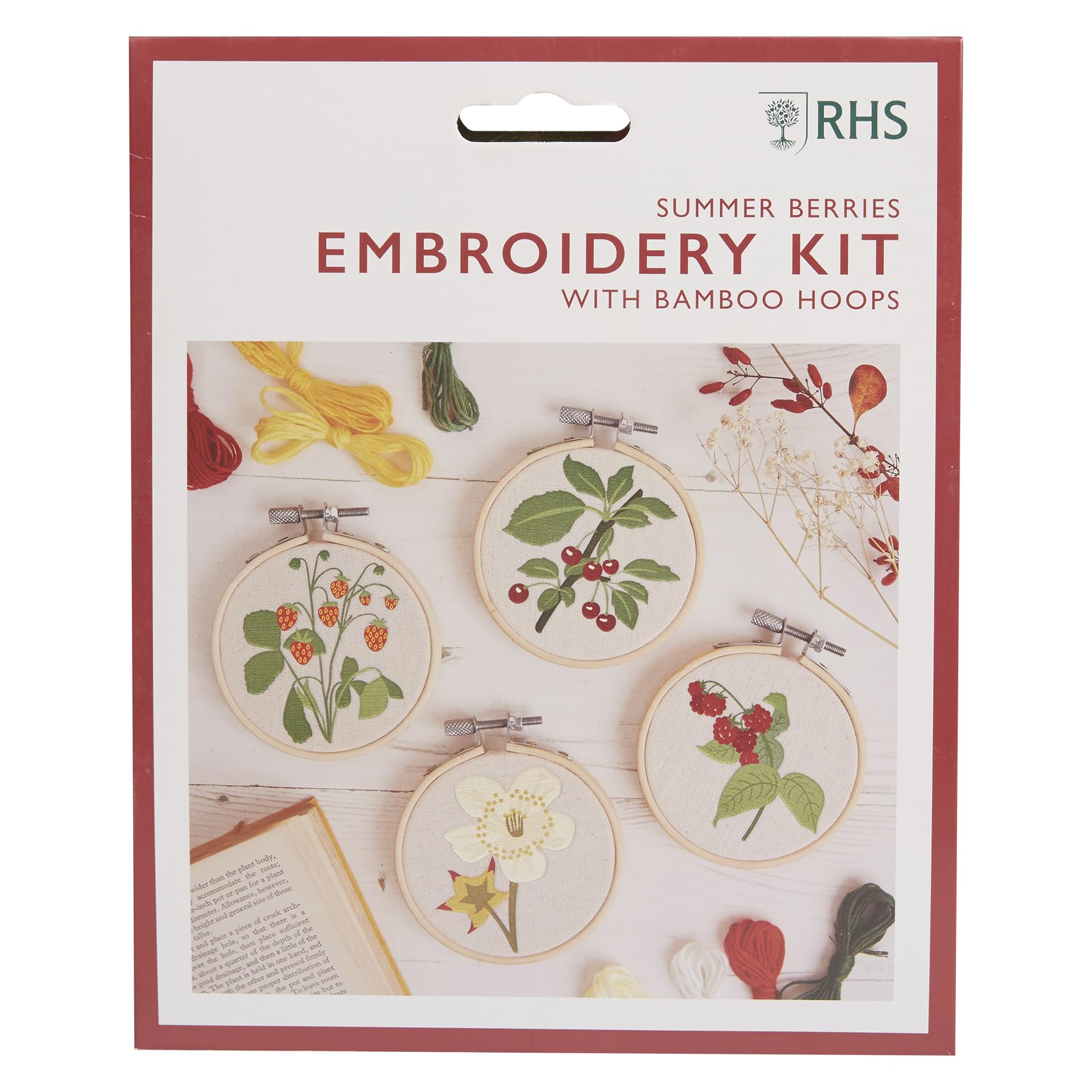 RHS The Royal Horticultural Society Embroidery Hoop Decoration Kit, Summer Berries Designs, (Pack Of 4), Embroidery Kits For Adults & Adults Beginners, Gift Idea, Embroidery Pattern