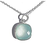 Joyfulmuze Lapis Lazuli Natural Gemstone Pendant Necklace, 925 Sterling Silver, Dark Green Blue Aqua Chalcedony, Handmade 18 Inch Chain, Meaningful Daily Wear Jewelry, Spiritual Gift for Women