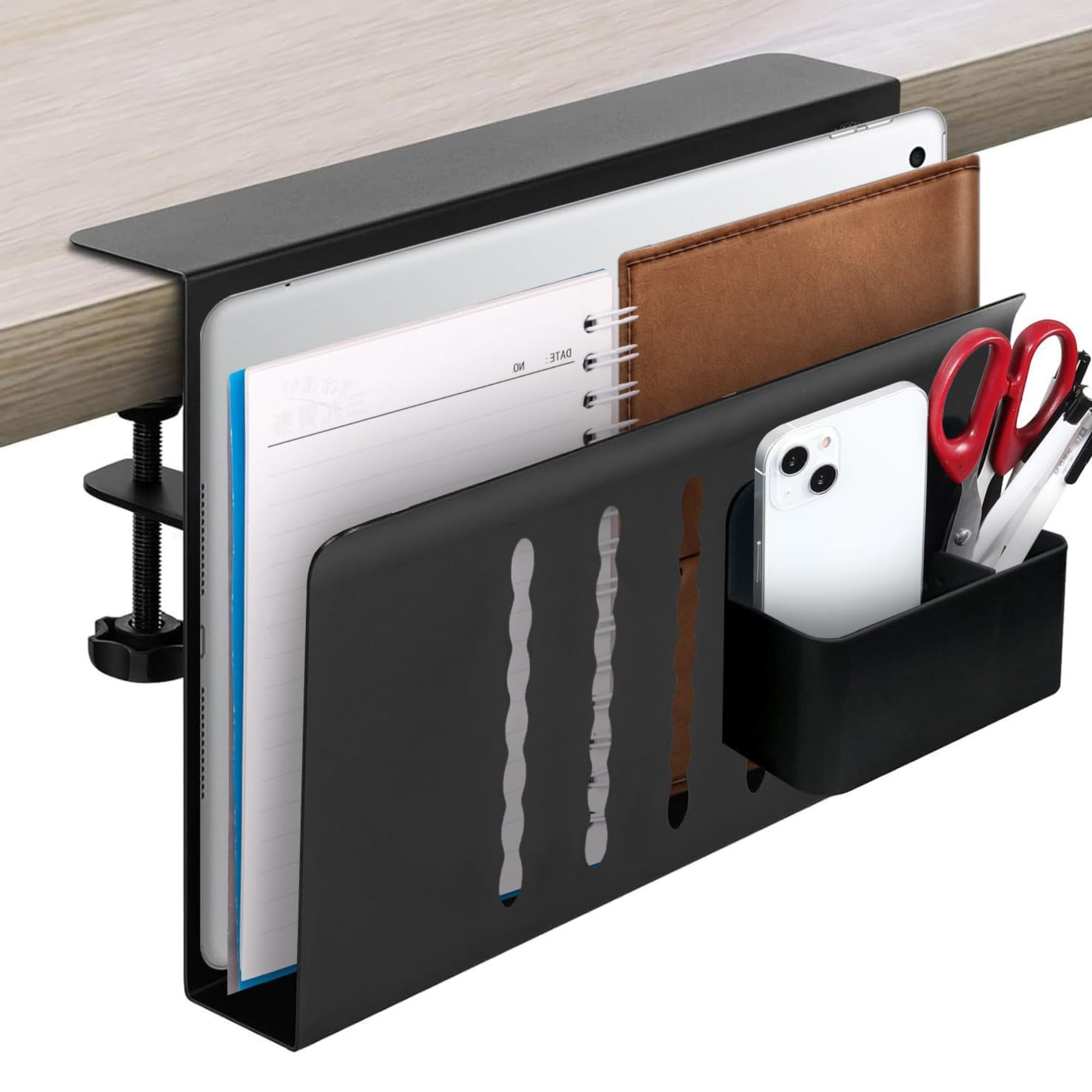 Photo 1 of Desk Side Storage – Heavy-Duty Steel Laptop Holder Desk Attachment with Magnetic Pen Holder, Side Table No Drill Clamp Desk Organizer, Hanging Desk Organizer for Home & Office – Black