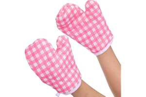Housoutil Children Microwave Gloves, 2 Pairs Heat Resistant Oven Mitt, Pink Toddler Baking Gloves for Cooking Utensils Kitche