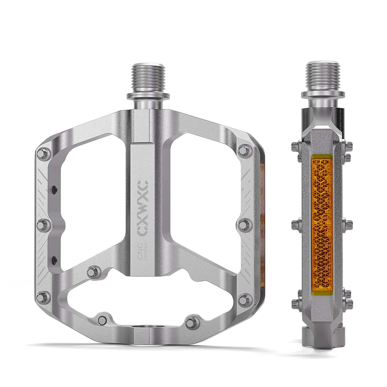 CXWXC Bicycle Pedals with Reflectors 9/16 Inch CNC Aluminium MTB Pedals Lightweight Non-Slip for Mountain Bike, City Bike, Road Bike