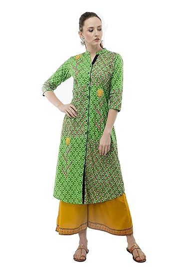 Women Cotton Printed Kurti- Green