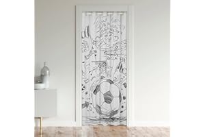 EROSEBRIDAL Football Privacy Door Curtain, Sports Games Blackout Curtains for Bedroom, Soccer Doorway Curtain, Flag Network Hand Drawn Sketch Door Drape, Room Divider Curtain, White Black (1 Panel, 42"W X 80"L)