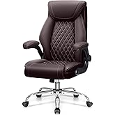 Office Chair, Executive Leather Office Chairs with Rocking Function, Big and Tall Ergonomic Computer Chair with Lumbar Support Flip-Up Armrests, Comfortable Gaming Chairs for Home Ofiice