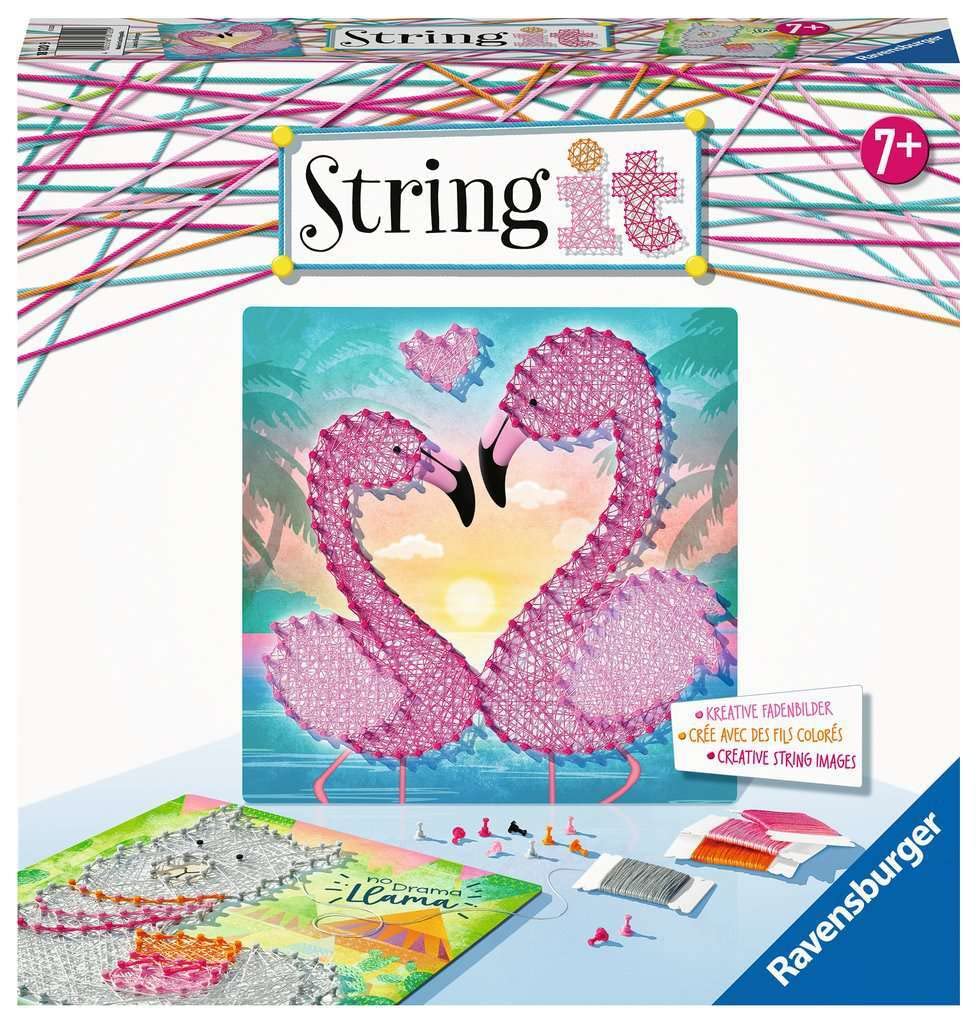 Ravensburger Creation 18120 String it Midi Lama & Flamingo – Creative Thread Pictures with Trendy Lama and Flamingo Easy Made of Plastic Pins and Colourful Thread, White