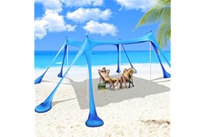 Wabolay Beach Tent Canopy Pop Up Shade 10x10ft Sun Shelter Portable Family UPF50+ with 8 Sandbags-2 Sand Shovel-4 Aluminum Poles-Ground Pegs-Carrying Bag for Outdoor Camping Fishing Backyard Picnic