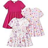 PATPAT Toddler Girl Floral Skater Multipack Dresses 3-Pack Polka Dots Short Sleeve Priness A-line Dress