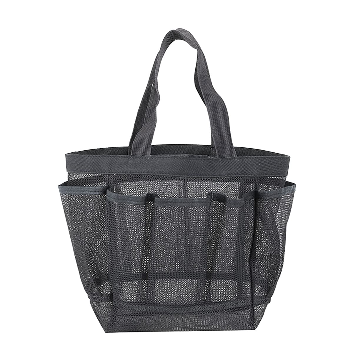 Pebipoo Mesh Shower Caddy Bag, Quick Dry Portable Tote Bag and Inner Pocket With 8 Pockets for Dorms Bathroom, Swimming, Gym, Beach, Travel (Black)