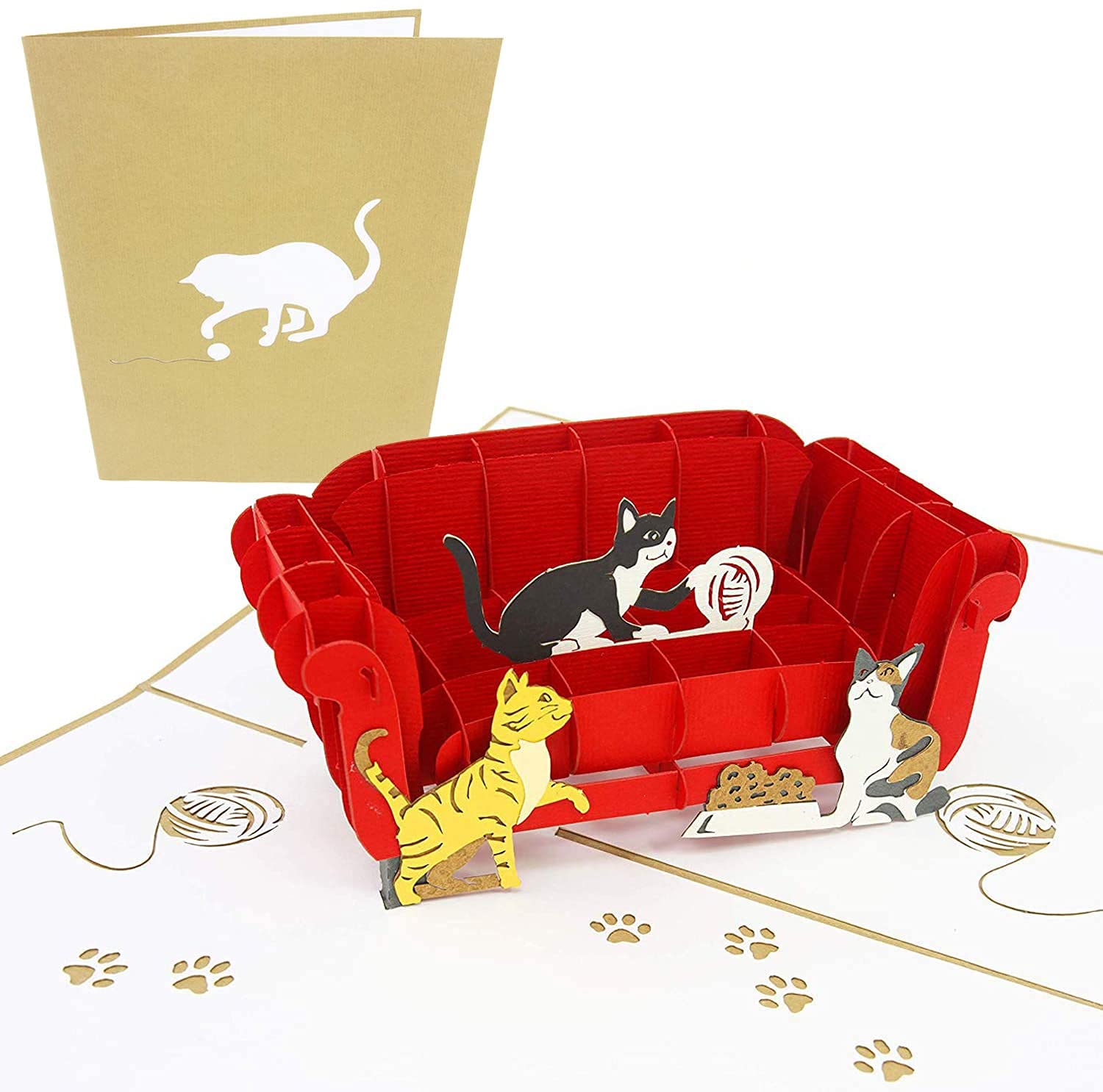 PopLife Cats Playing on Couch 3D Pop Up Card - Papercraft Greeting Card for Cat Lovers, Mother's Day, Birthday, Anniversary, Thank You, Get Well - For Kitty Parents - Envelope Included — image 1