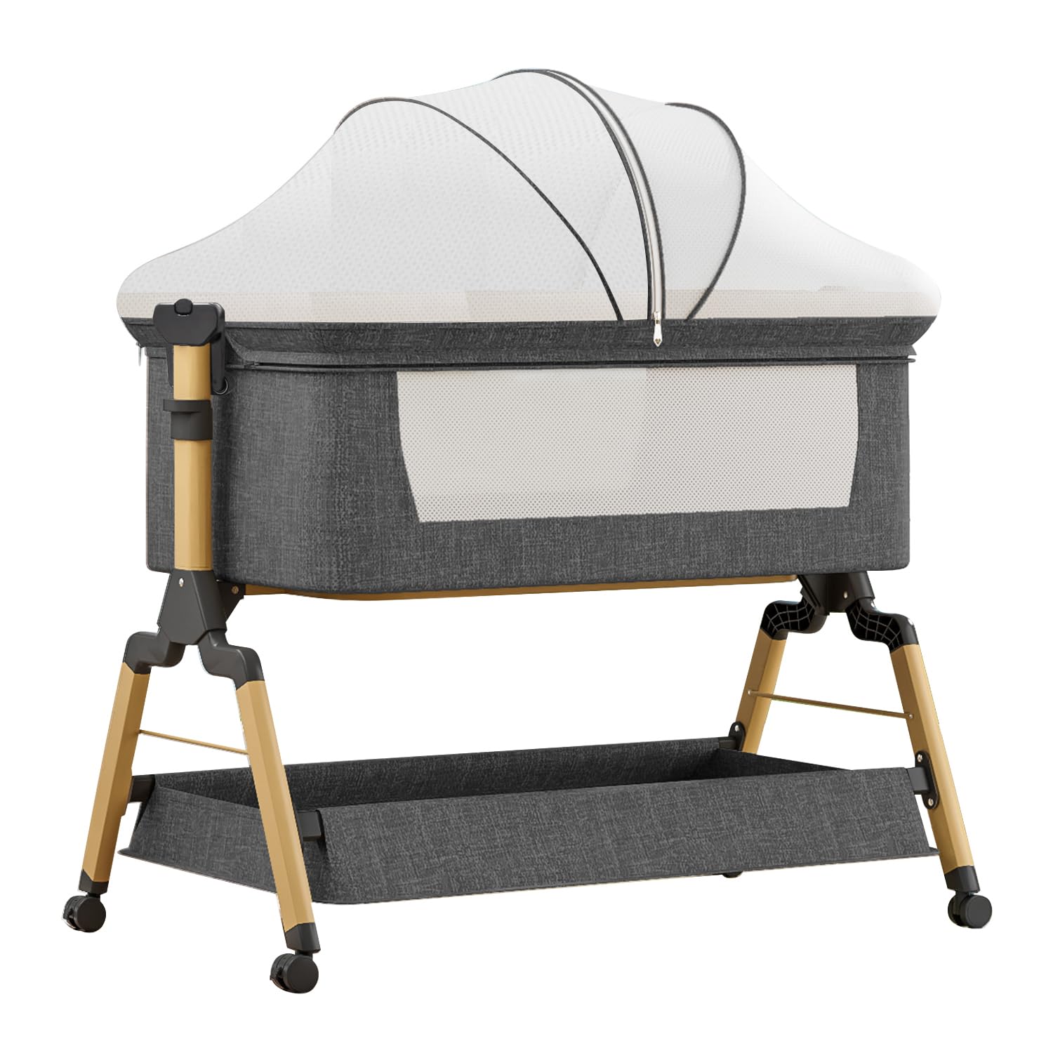 ベビーベッド 添い寝 折りたたみ ハイローベッド 高さ3段調節可能 睡吐防止 新生児 乳児用 多機能 組み立て簡単 収納便利 揺りかご 蚊帳 キャスタ付き 持ち運び メッシュ 通気性 洗濯可能 赤ちゃん 寝具 出産祝い 0ヶ月 ~ 24ヶ月商品画像