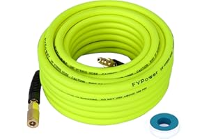 FYPower Air Compressor Hose 3/8 Inch x 50 Feet Hybrid Hose with Fittings, Flexible and Kink Resistant, 1/4" Industrial Quick Coupler and Plug Kit - Green