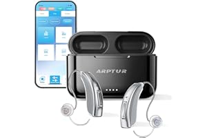 ARPTUR Bluetooth Hearing Aids for Seniors APP Control Rechargeable Noise Cancelling OTC Hearing Aids Wireless Music Stream Hand-Free Phone Call (Silver Brown Clip)
