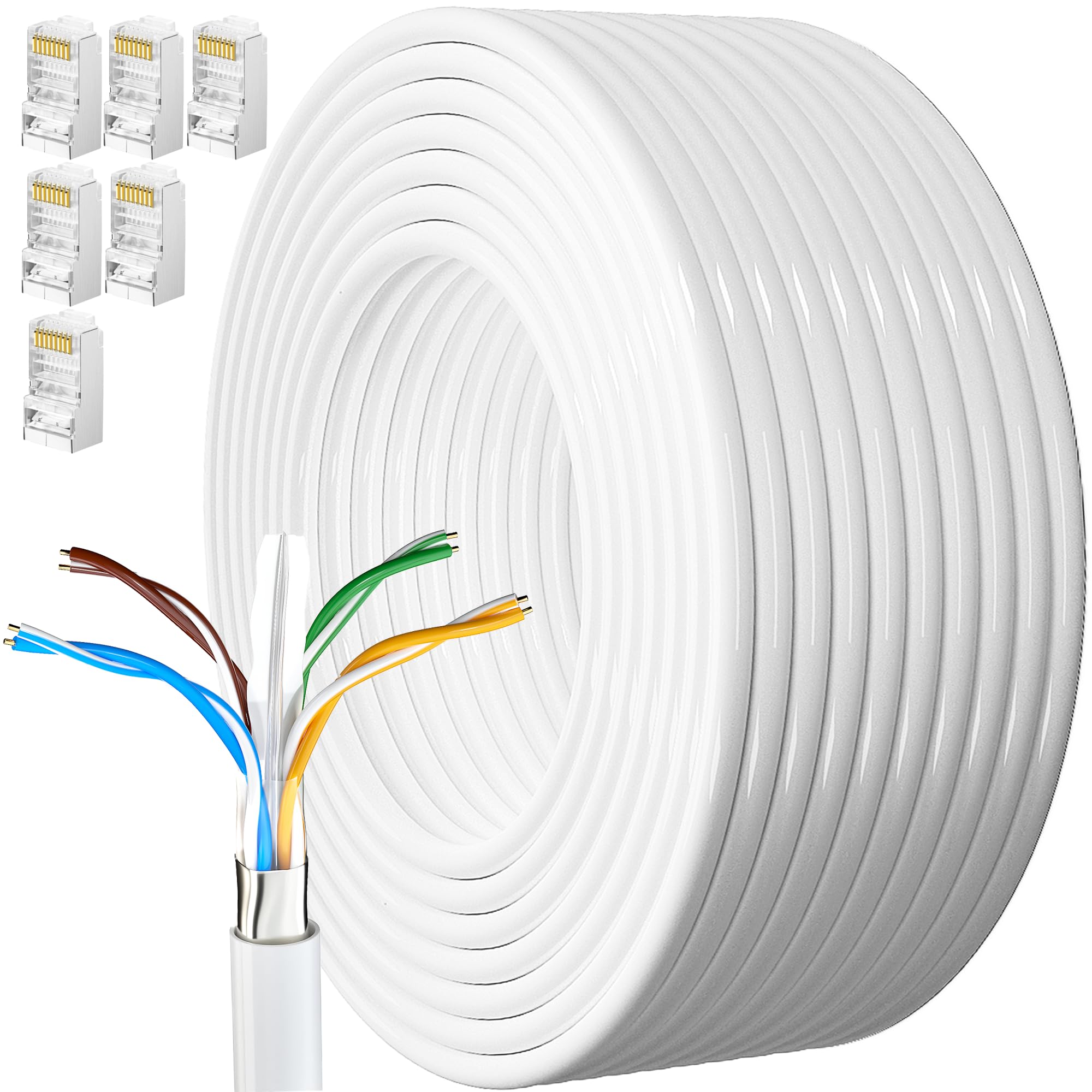 MEIPEK Cat 6 Ethernet Cable 30m, Bulk Internet Cable 30 Meters Shielded FTP 23AWG External Lan Extra Long High Speed Rj45 Network for Modem Router