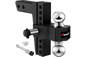 ANTbay Adjustable Trailer Hitch Towing Ball Mounts, Fits 2-Inch Receiver, 8" Drop/Rise Drop, Dual Ball (2" X 2-5/16"), 12,500 GTW with Trailer Locks, Black