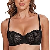 Wingslove Women's Sexy Lace Bra Mesh Balconette See Through Bralette Half Cup Sheer Bras Unlined Underwire Suppport