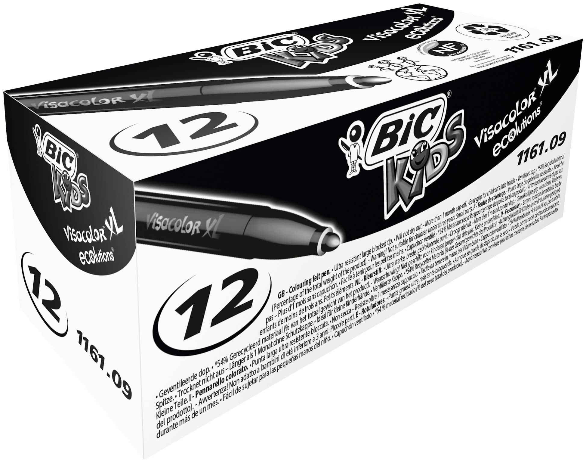 BIC Kids Visacolor XL Ecolutions, Box of 12 Black Colouring Felt Pens